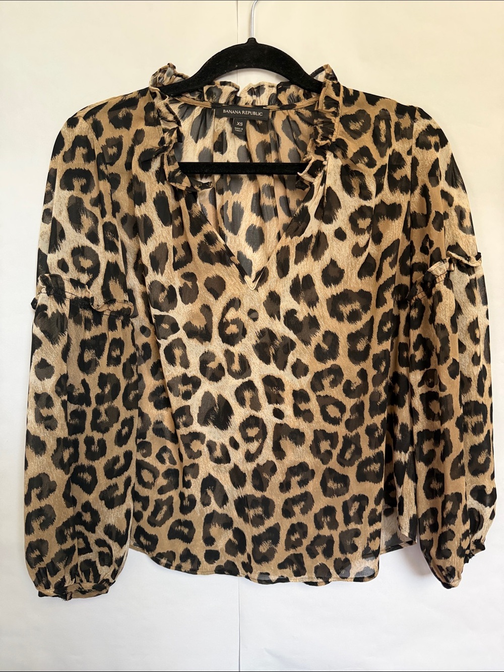 Banana Republic Leopard Print Ruffle V-Neck Blouse - Brown/Black